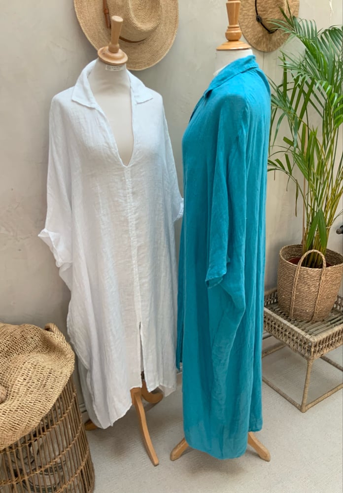 Image of Robe de Plage en voile de lin Turquoise