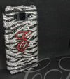 Personalised Animal Print case in black and clear crystals.
