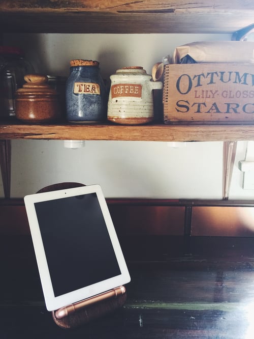 Image of Rustic & copper tablet, phone, mini cookbook stand