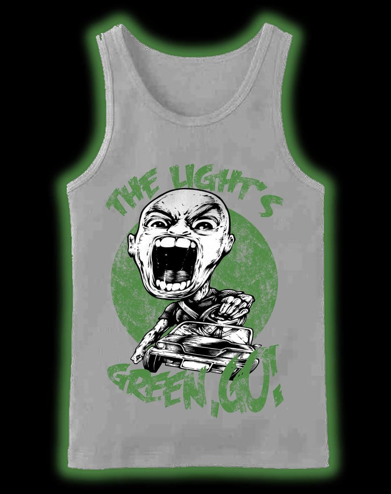 Image of Men's Light Grey "Lights Green Go" tank (Plus Free bumper sticker)(FREE SHIPPING IN THE US)