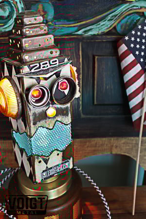 Image of Light Transmission Recycled Metal Checker Robot Lamp/Dimond