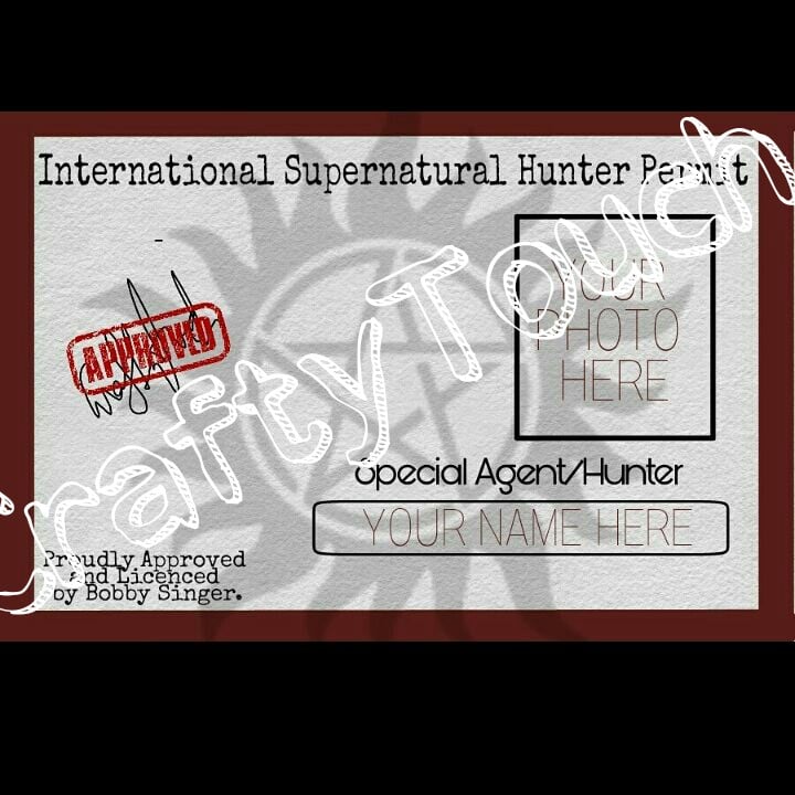 Image of Supernatural Custom Hunting Permit FREE SHIPPING