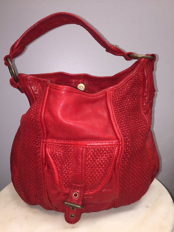 Image of VTG CHERRY JUBILEE THICK LEATHER BRAIDED BOHO SAC PURSE