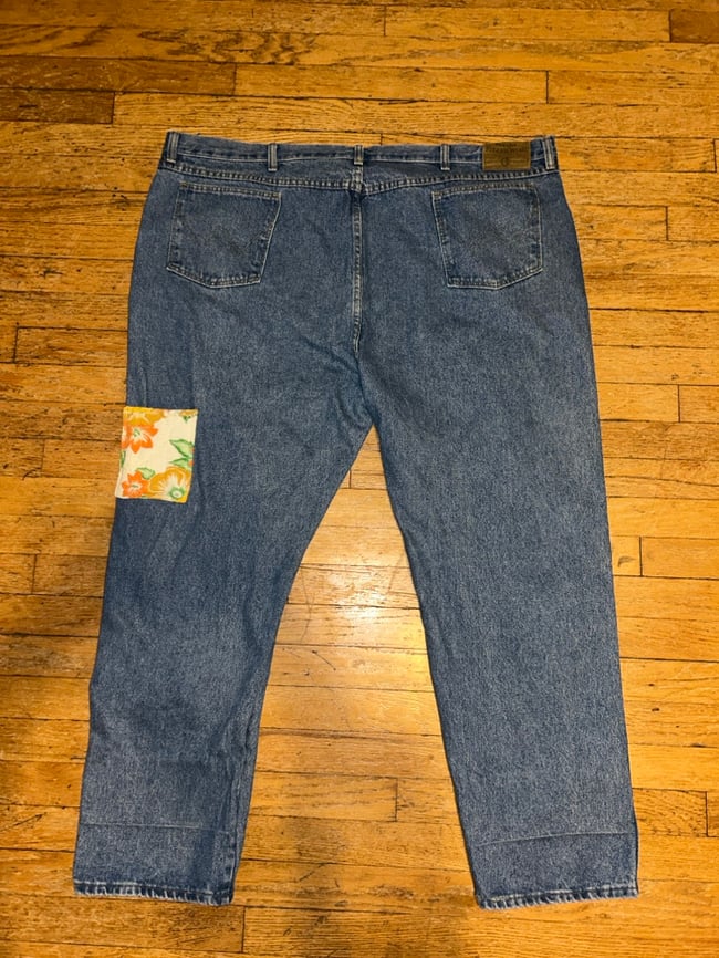 Double Knee Floral Quilt Denim, 48”x30”