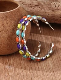 Image 2 of Multicolored Stones Hoop Earrings 