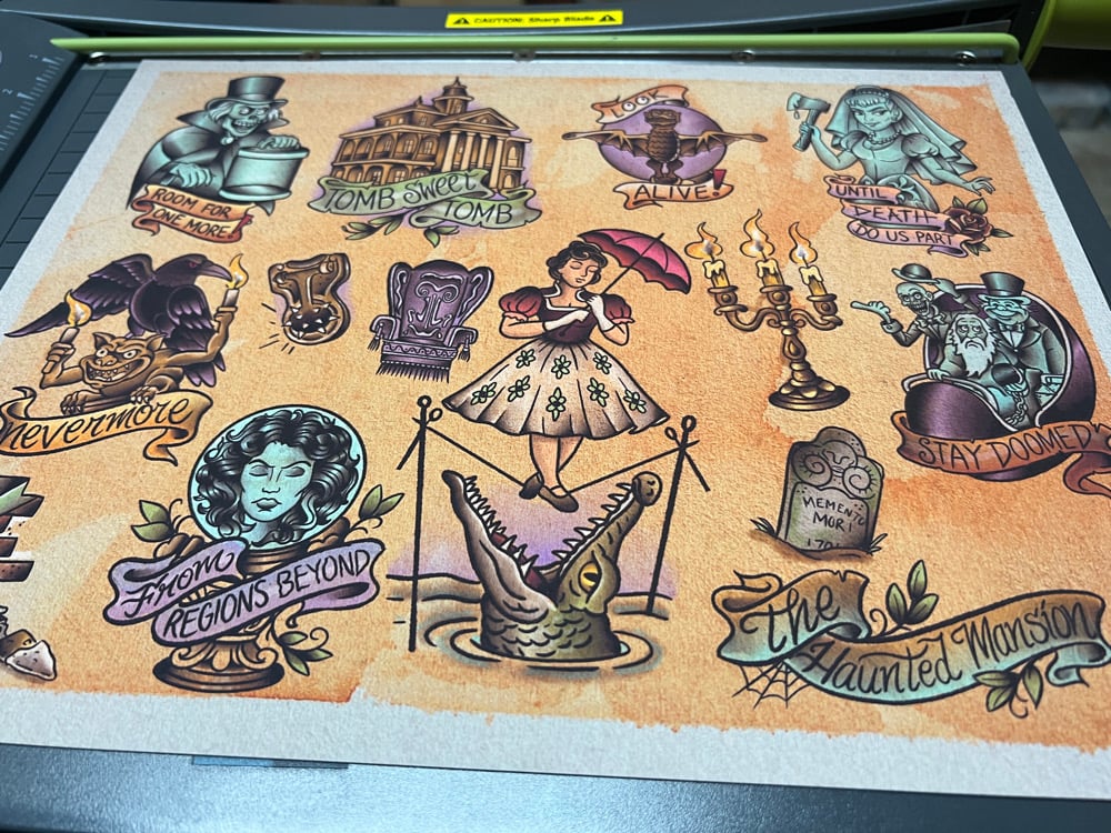 Image of Haunted Mansion Inspired Traditional Tattoo Flash Sheet: HM-01 11x14