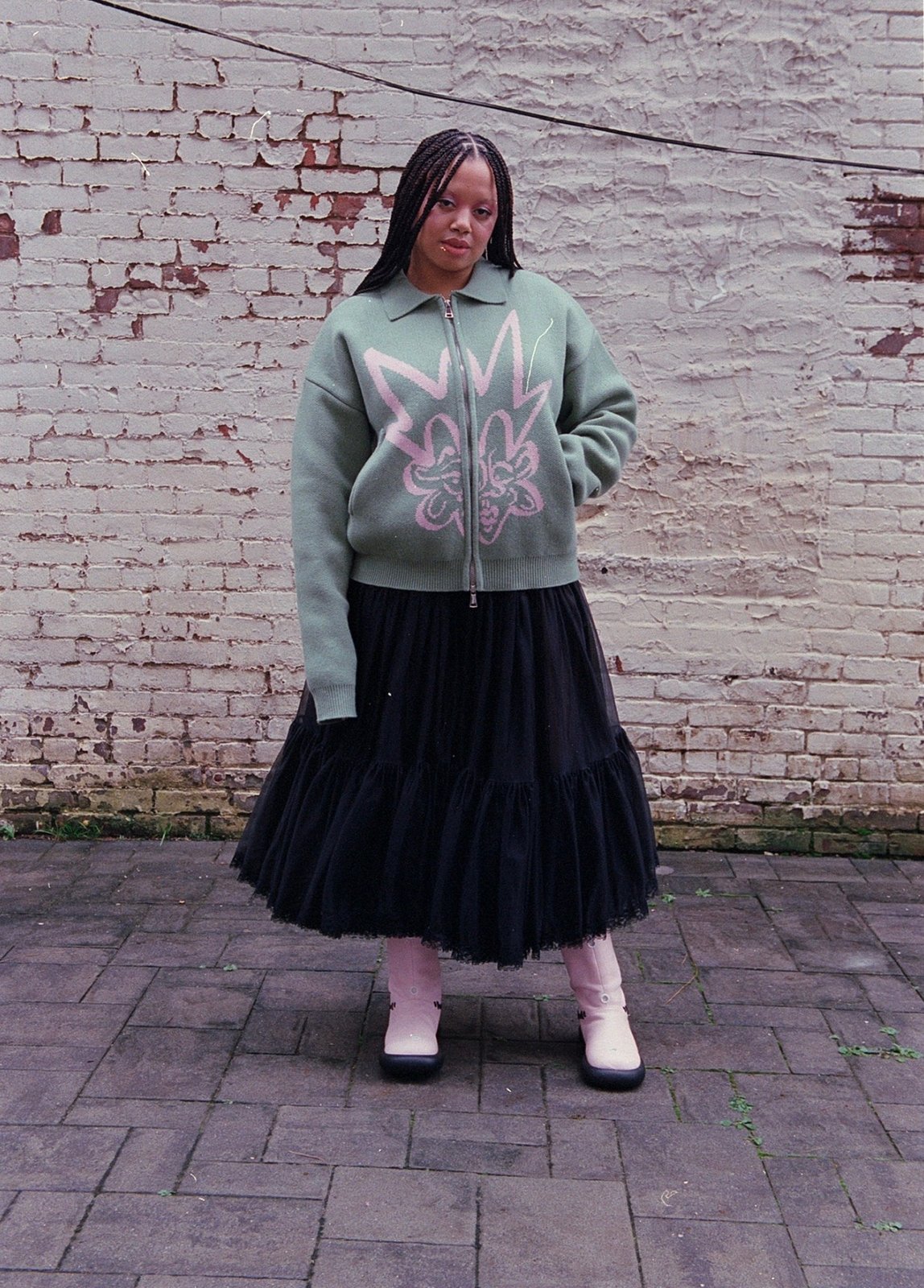 SAIbysai Double -Zip Green Sweater | SAIbysai