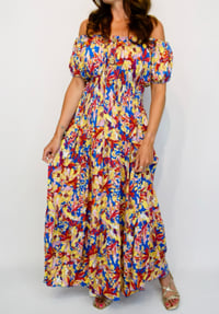 Image 2 of Coloured Multi Flower Button Maxi Dress