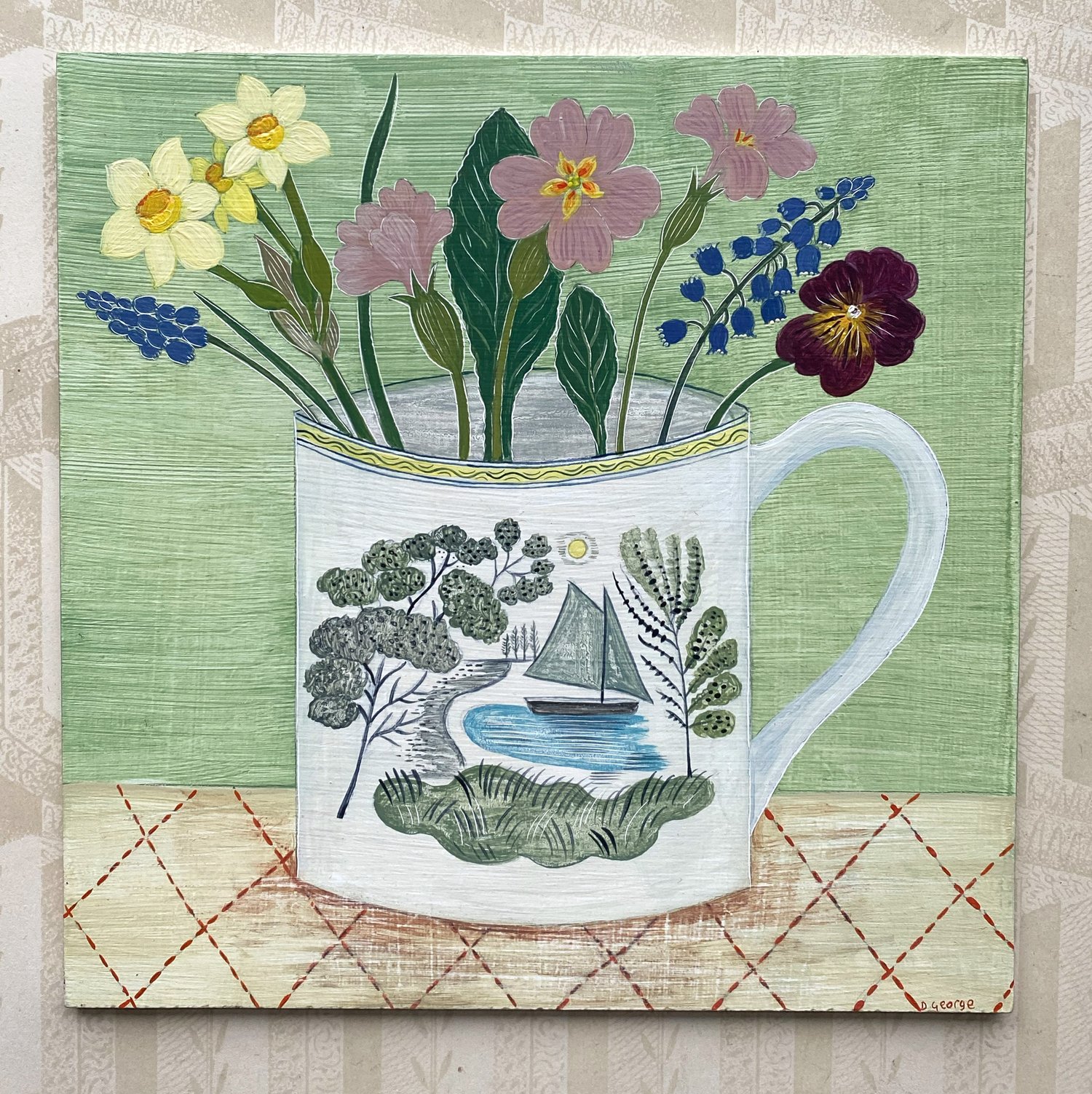 Image of Boat cup and Spring flowers 