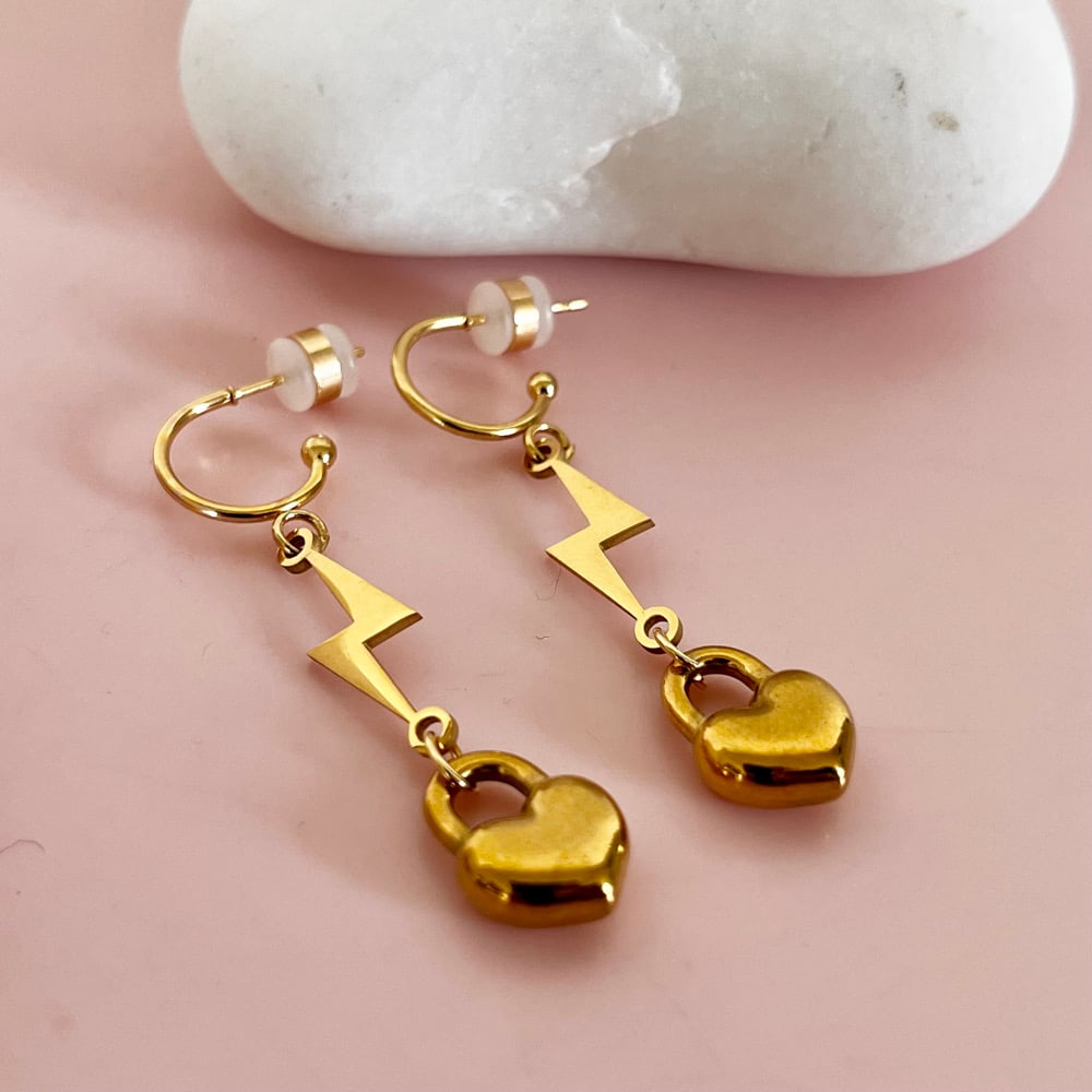 Image of Lightning Bolt and Puff Heart Half Hoops