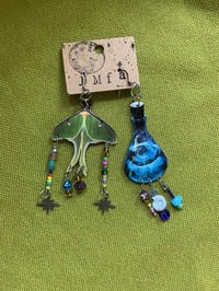 Image 2 of heirloom angel moth & bottle beaded dangle earrings