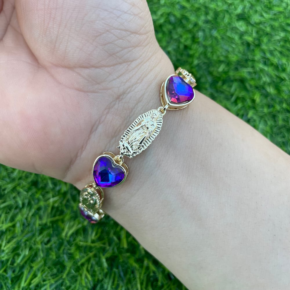 Virgencita/SanJudas with heart stone bracelet 