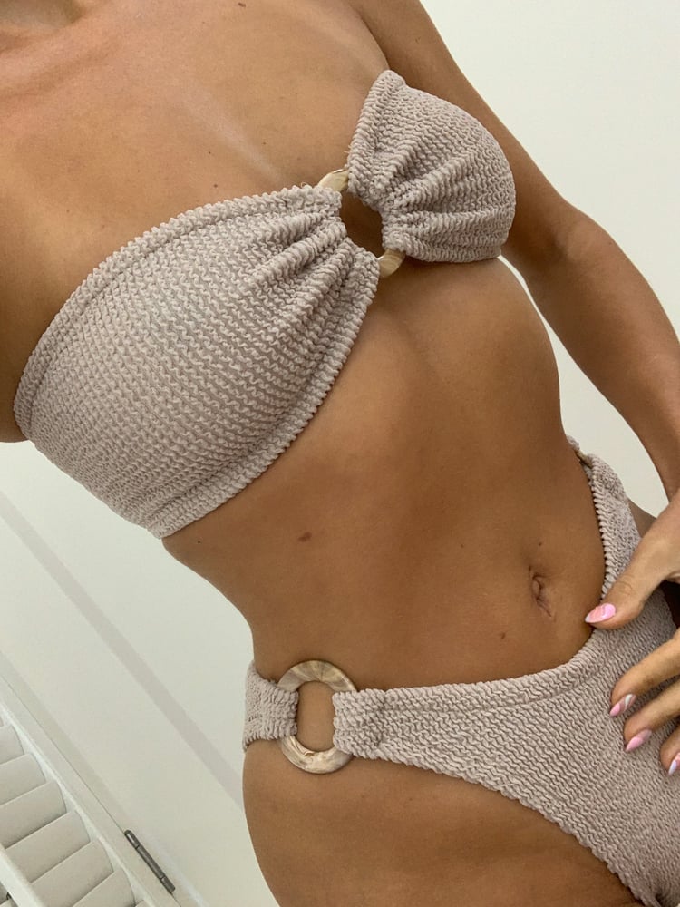 Image of Nude Crinkle Triple Ring Bandeau Bikini 