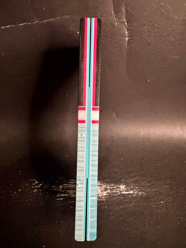 Image of Large Flake Carbon Fiber & Teal Juma Resin GLOW Segmented Knife Scales