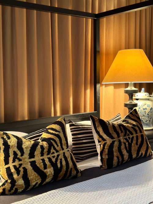 Image of Ikat Velvet Cushion Tiger Stripe