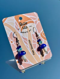 Image 3 of Deep Blue Mushroom Earrings