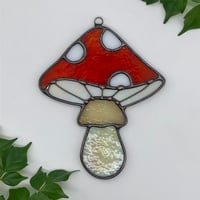 Image 2 of Red iridescent Mushroom Suncatcher 