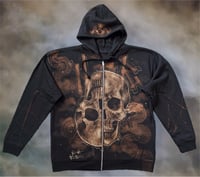 Image 1 of “DIVIDED” CUSTOM BLEACH PAINTED ZIP UP HOODIE XL