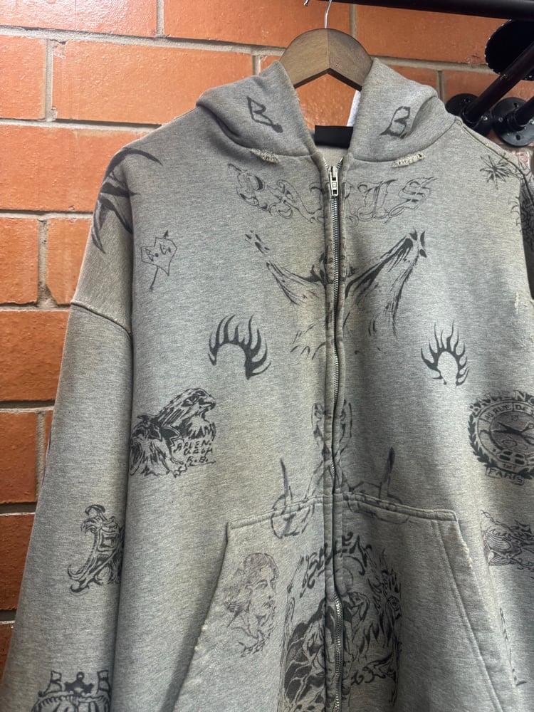 Image of Balenciaga Tattoo 2023 Gray Zip Up