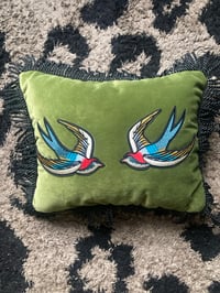 Image 1 of Green velvet swallow cushion