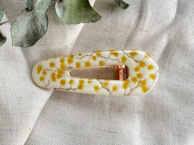 Hair Clip - Wattle & White