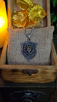 Image 5 of 👑The Armored Kingdom Shield of the Roaring King Necklace - Royal Lion Pendant, Aged Silver Finish