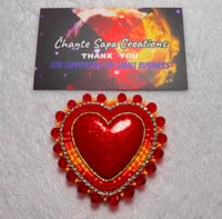 Image 4 of Hand Painted/Polished Dark Red Heart Beaded Earrings