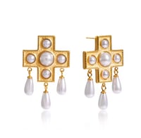 Image 1 of Cross Pearl Earrings 