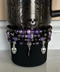 Image 1 of Midnight Amethyst Skull Tumbler Bracelet Stack