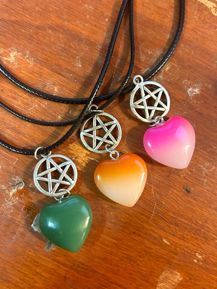 Image of Pentagram Heart Charm Necklaces 
