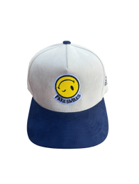 Image 1 of Cream and navy all suede SnapBack 