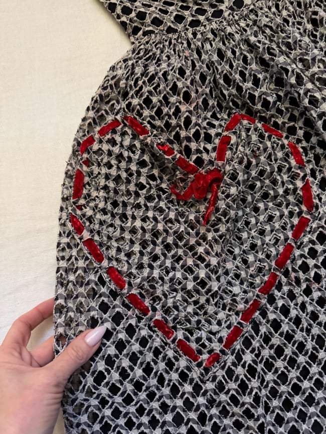 1960s gingham valentine dress heart embroidery 50s for flare circle skirt