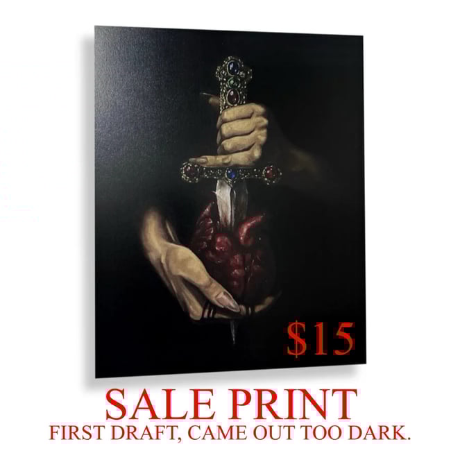 Original Painting Print // Gemstone Jeweled Heart & Dagger in Oil