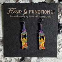 Image 1 of Wood dangle Trey Jedi Earrings with Poured Paint Detail #210