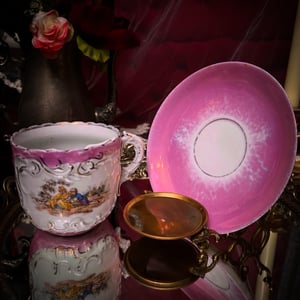 Image of Mustache Cup & Saucer w/ Brass Stand