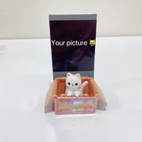 Image 2 of Picture holder white cat in the box ceramic keepsake (rainbow effect)