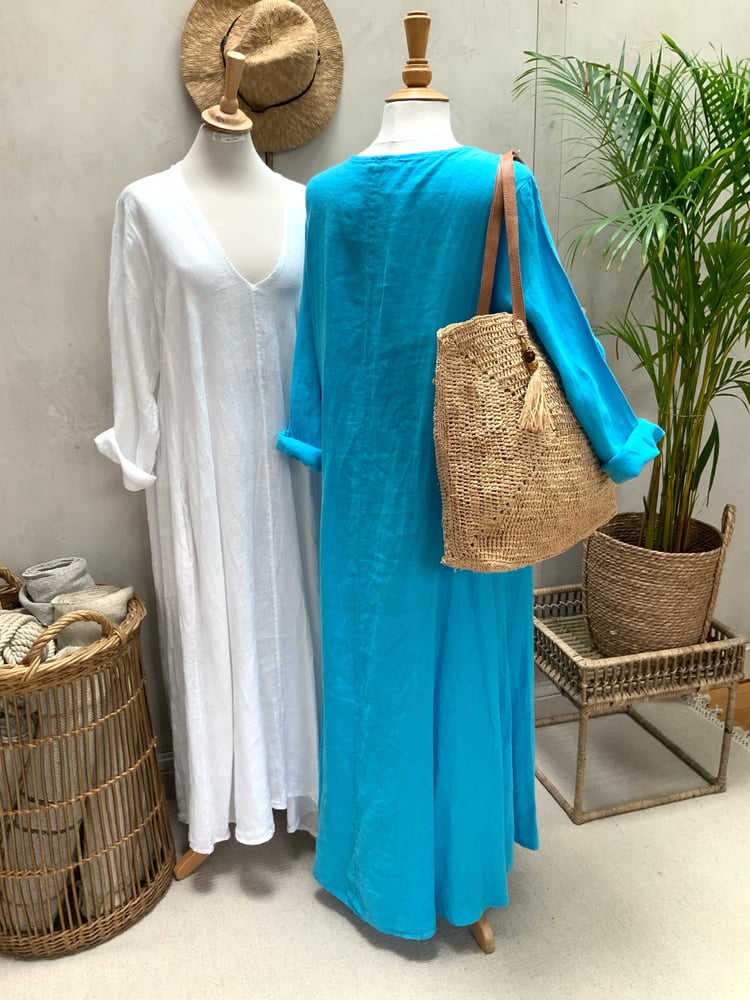 Image of Robe En Lin Alizé  Turquoise Longue