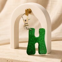 Image 4 of Green & Red Glitter Resin Letter Keychains • Cute Gift for Her