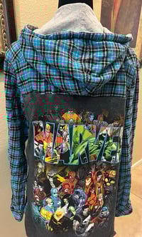 Vintage Blue/Black Hoodie Flannel Shirt Marvel Superhero
