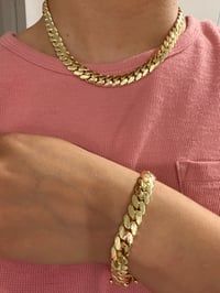 Image 3 of Miami Cuban Link Chain/Bracelet Handmade Real 14k Gold Plated women’s 10mm (Five Times Plated)