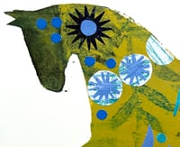 Image 3 of Alfonso , a green monoprinted horse with collage elements 