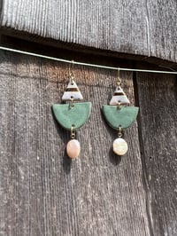 Image 2 of SAIL EARRING - WHITE OPAL+ GOLD, BLUE STONE, PEARL