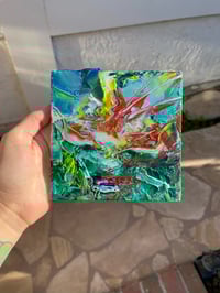 Image 3 of “Jungle Sunset Dream” oil on wood 5 x 5 inches