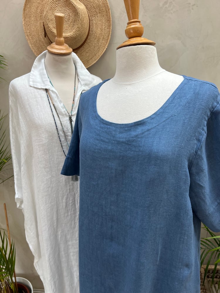 Image of Robe En Lin Gaïa II Bleu Orage
