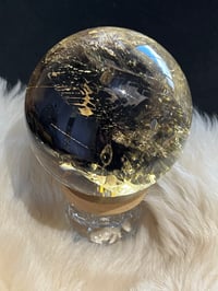 Image 18 of Golden Rutile In Smoky Quartz Sphere #1769