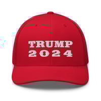 Image 1 of Trump 2024 Red White Trucker Cap from PatriotsCo.com