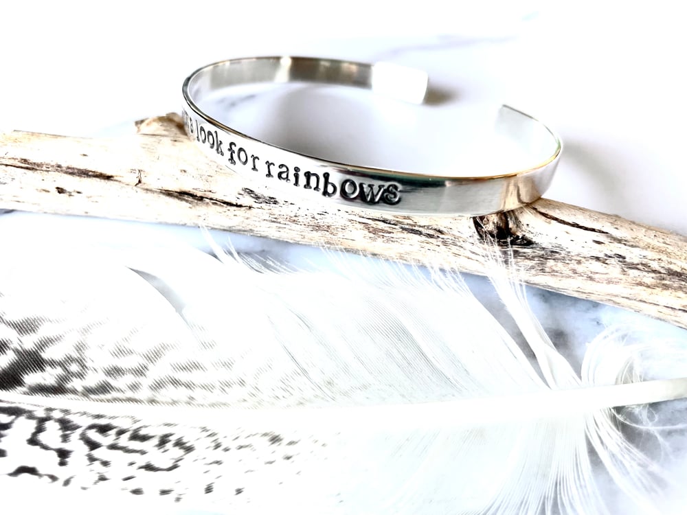 Handmade Sterling Silver - 'when it rains look for rainbows' Cuff Bracelet 925