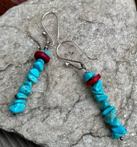 Image 4 of Kingman Turquoise and Coral Earrings 