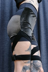 Image 4 of YARA shorts, green velour, straps