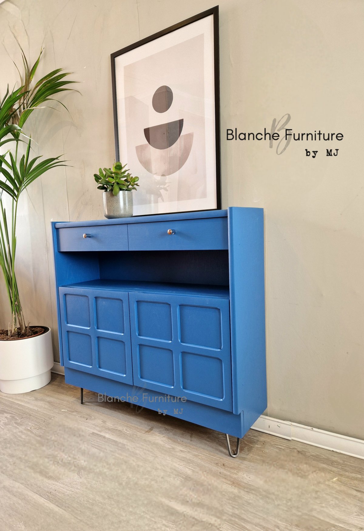 Image of Squares Slim Sideboard in Lake Blue